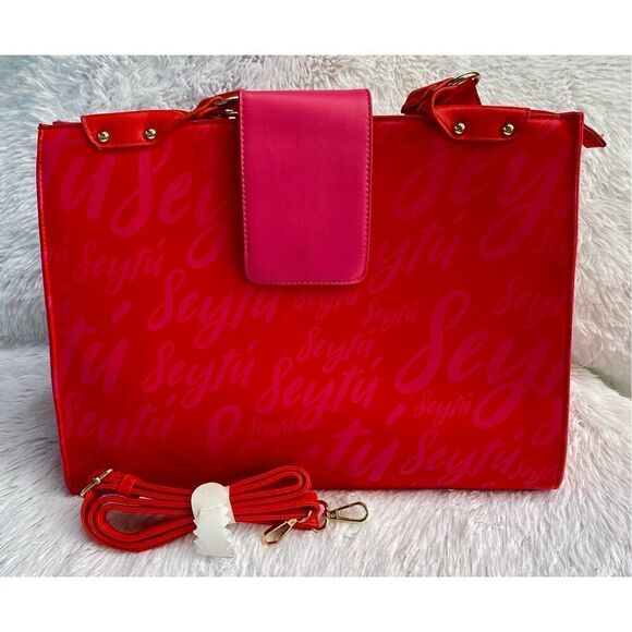 NWOT Seytu Hot Pink With Gold Hardware Large Tote or Shoulder Bag Purse - Picture 15 of 15